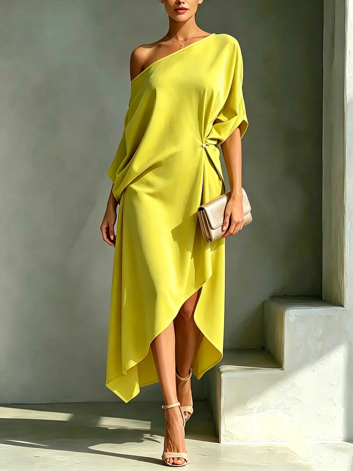 Elara — Vestido asimétrico fluido